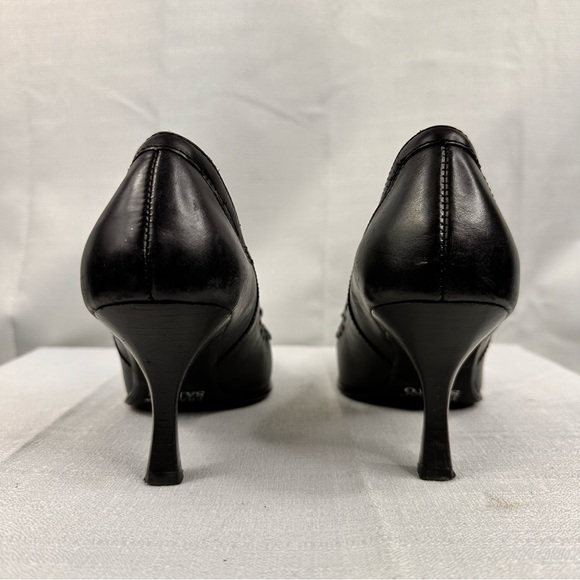 Franco Sarto black leather square toe kitten heel bow tie shoe lace work office - Picture 3 of 7